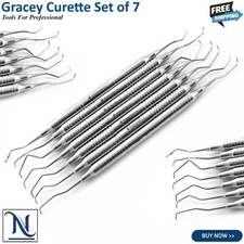 Set Of 7 Dental Gracey Curettes Perio Hollow Handle Surgical Hygiene Scalers New
