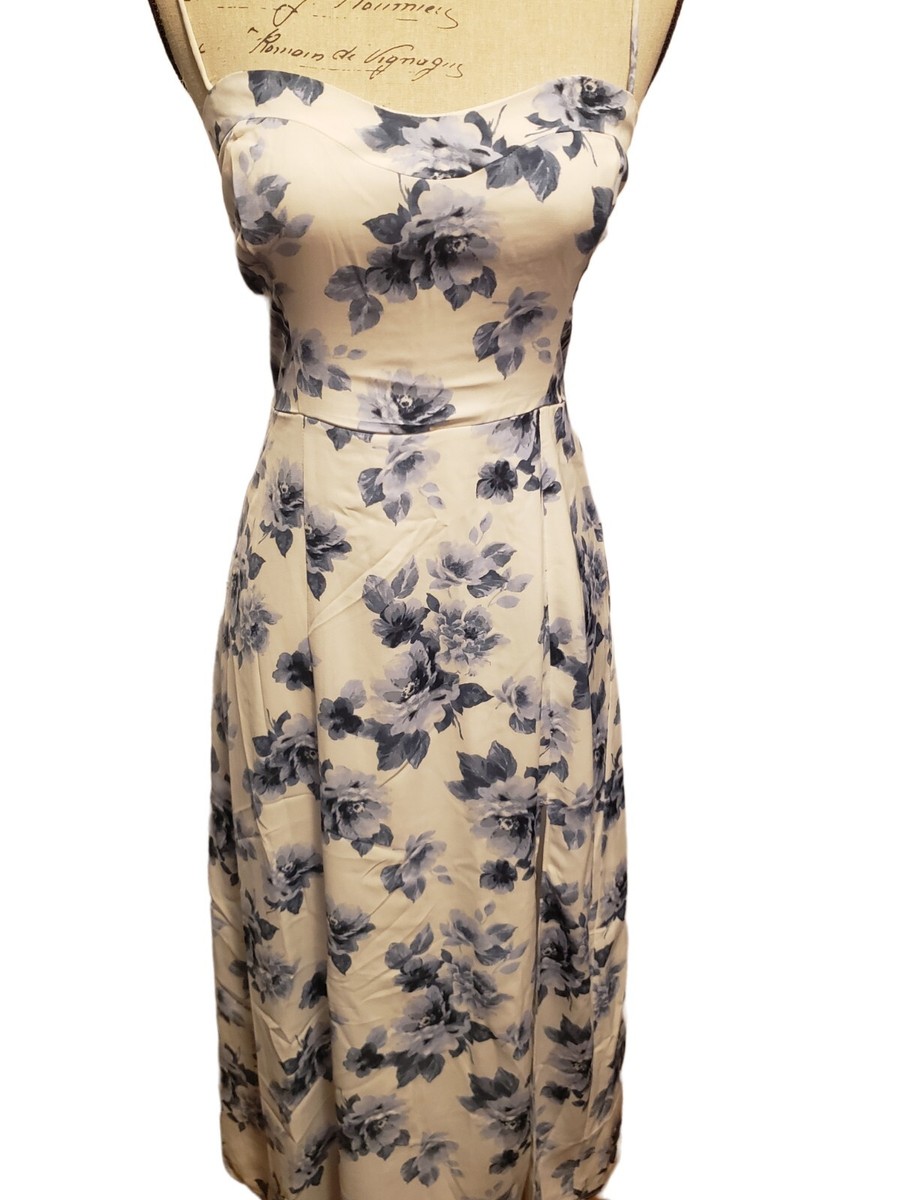 abercrombie floral dress maxi Women's Bra-Free Clasp-Back Flowy Maxi Dress in Cream Floral | Size S TALL