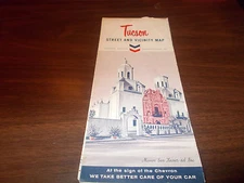 1964 Chevron Tuscon Vintage Road Map /Mission San Xavier del Bac on Cover