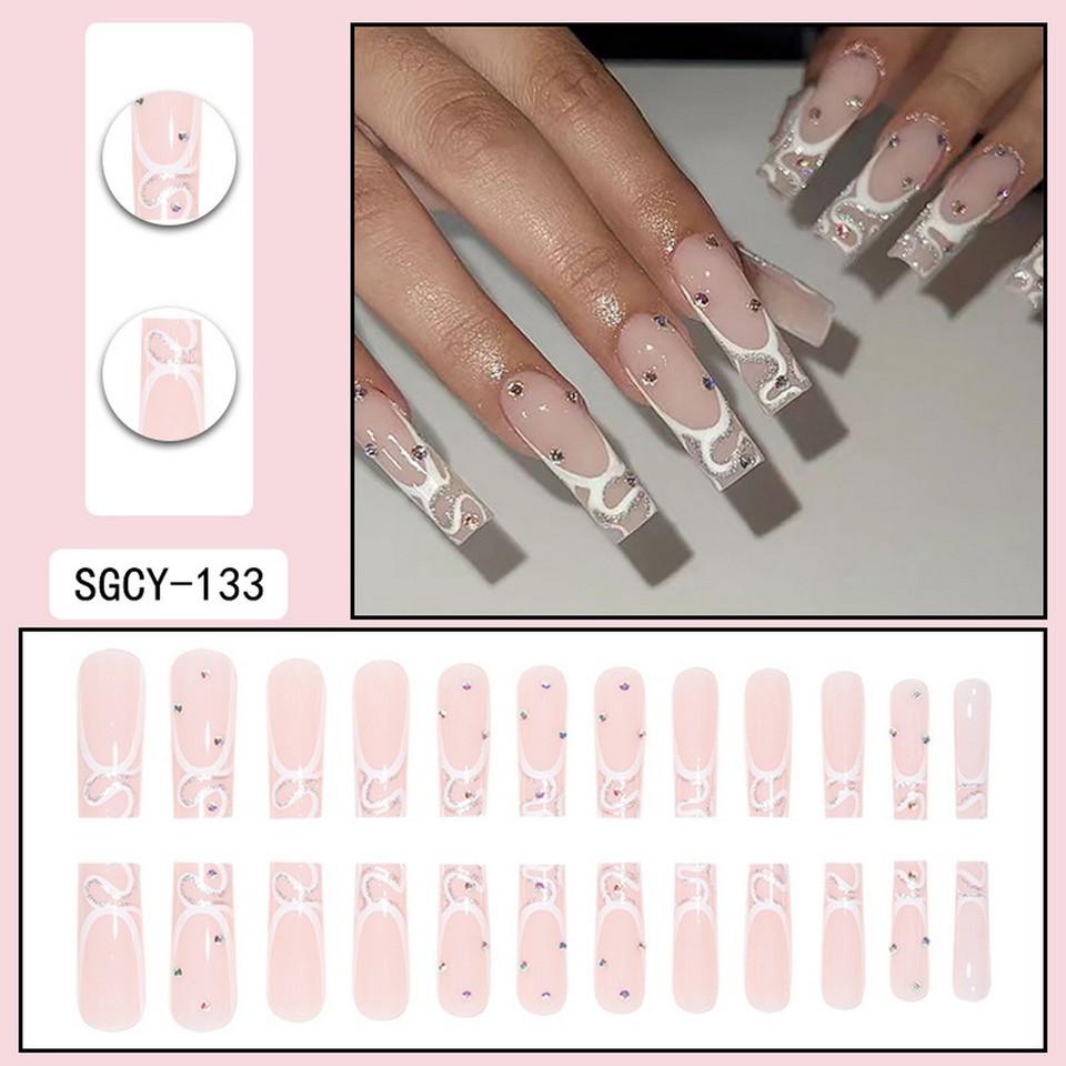Prom Nails High Quality Fake Flowers Extra Long Square 24pcs Full Cover