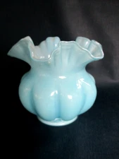 fenton blue overlay melon vase fenton glass vase excellent condition 5-1/2" x 7"