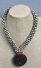 Signed CATHERINE HYSELL Handcrafted BEAD & STONE NECKLACE 16"L