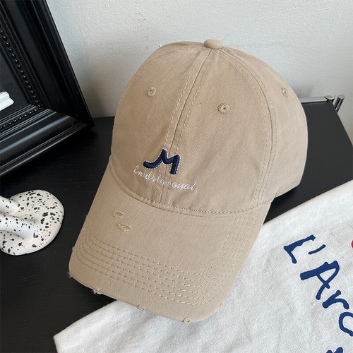 Embroidered Letter M Ripped Baseball Hat Breathable Cap for Beach Parties Trips - Picture 6 of 12