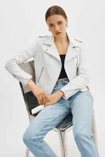 Lamarque Donna Iconic Leather Biker Moto Jacket In White Casual Sz Xs