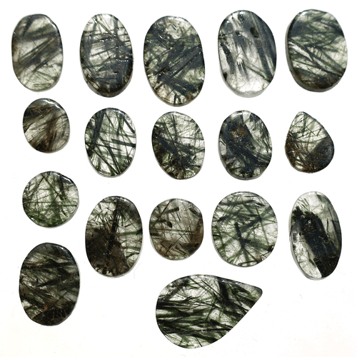 17 Pcs Natural Green Rutile Quartz Hi-Grade 8.8mm-17.4mm Cabochon Gemstones Lot - Picture 6 of 11