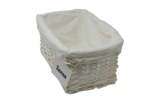 Storage Hamper Basket Small White Wicker With White Cloth Lining Small - Picture 3 of 6