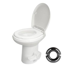 Efficient Gravity-Flush RV Toilet with Quiet-Close, Triple-Jet Flush with