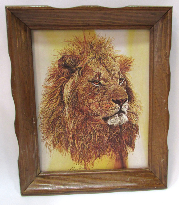 Vintage 80's 10x12 Solid Wood Framed Male Lion 8x10 Print 1979 Phil Prentice Art