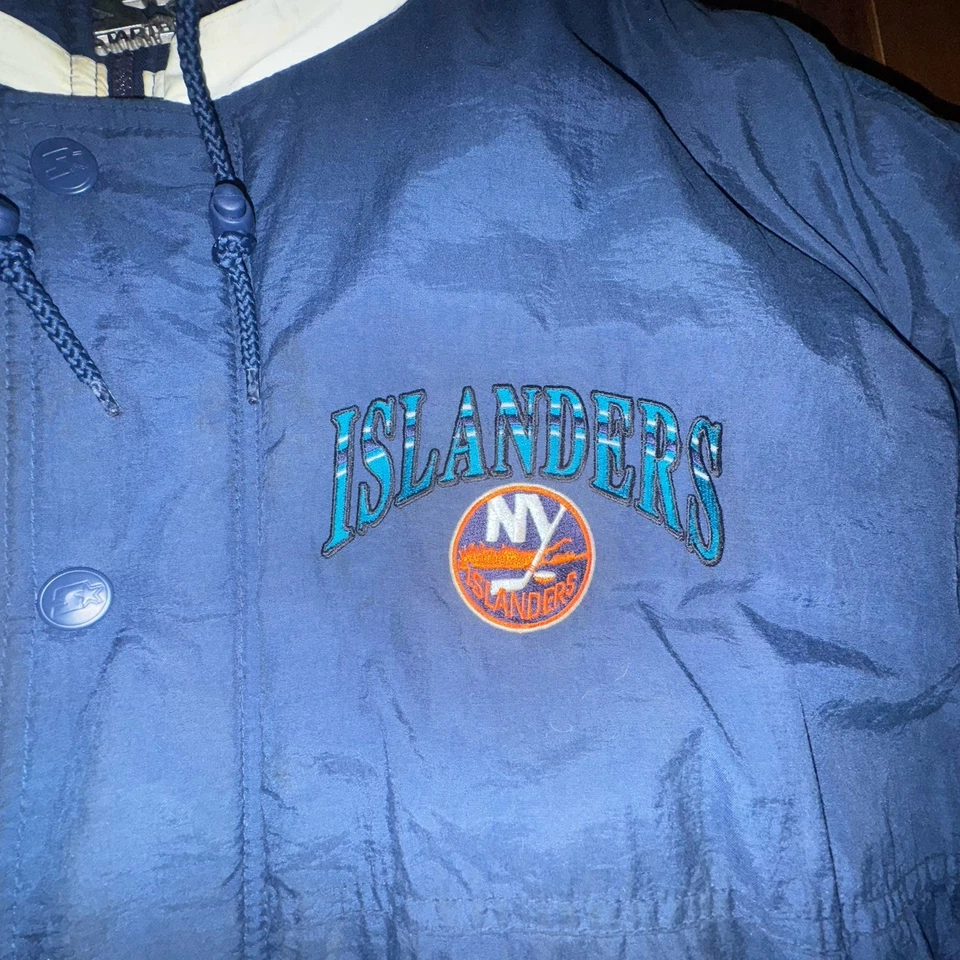Vintage Starter NY Islanders Jacket Hooded Puffer Parka 90s NHL Large RARE - Image 4 of 4