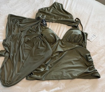 Nicole Miller Studio  3X Green  Tankini Swimsuit 2PC With Mesh Sarong Vacation