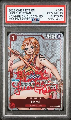 PSA 10 Signed Nami - OP01-016 (Alternate Art)One Piece Promo Card Luci Christian