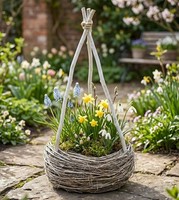 Blumen Pflanz Korb Mit Rankhilfe, Weide & Reisig, KüBel Schale Topf Rank GerüSt