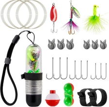 Dr.Fish 25 Pieces Pocket Reel Survival Fishing Kit Line Jig Head 5.1in x 1.4" 