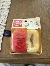 Vintage 1970's GOODY Stretch Ponytail Holders Pair 6984. Red White Terry Cloth