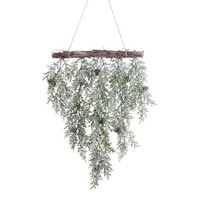 artplants Deko Deckenkranz Zypresse Dinsa, Zapfen, Gefroren, GrüN-Weiß, 55Cm