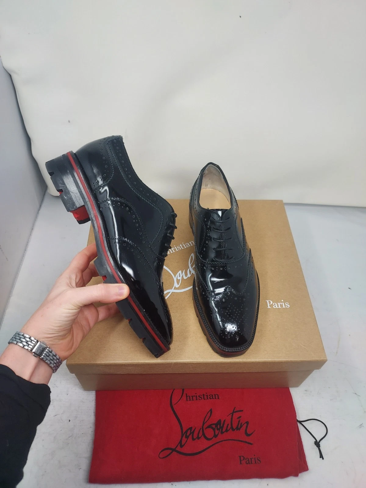 Christian Louboutin — Christian Louboutin EU 38.5 US 8.5 Charletta Black Patent Brogue Lace Up Shoe