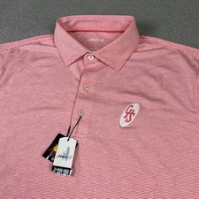 Johnnie O Polo Shirt Mens Large Pink Striped Performance Stretch Golf Activewear