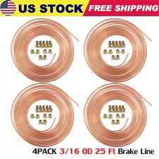 4x Copper Brake Line Tubing Kit 316 Od 25 Ft Coil Roll All Size Fittings
