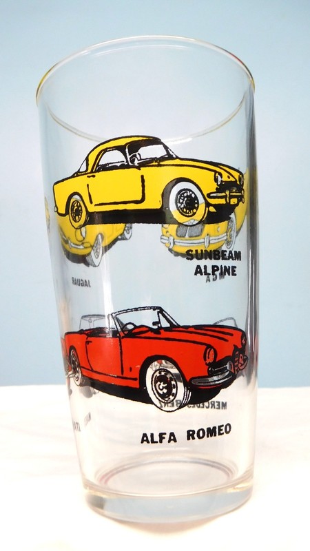 Anchor Hocking Antique Classic Car Glass MASERATI, JAGUAR, MGB, MERCEDES 24oz