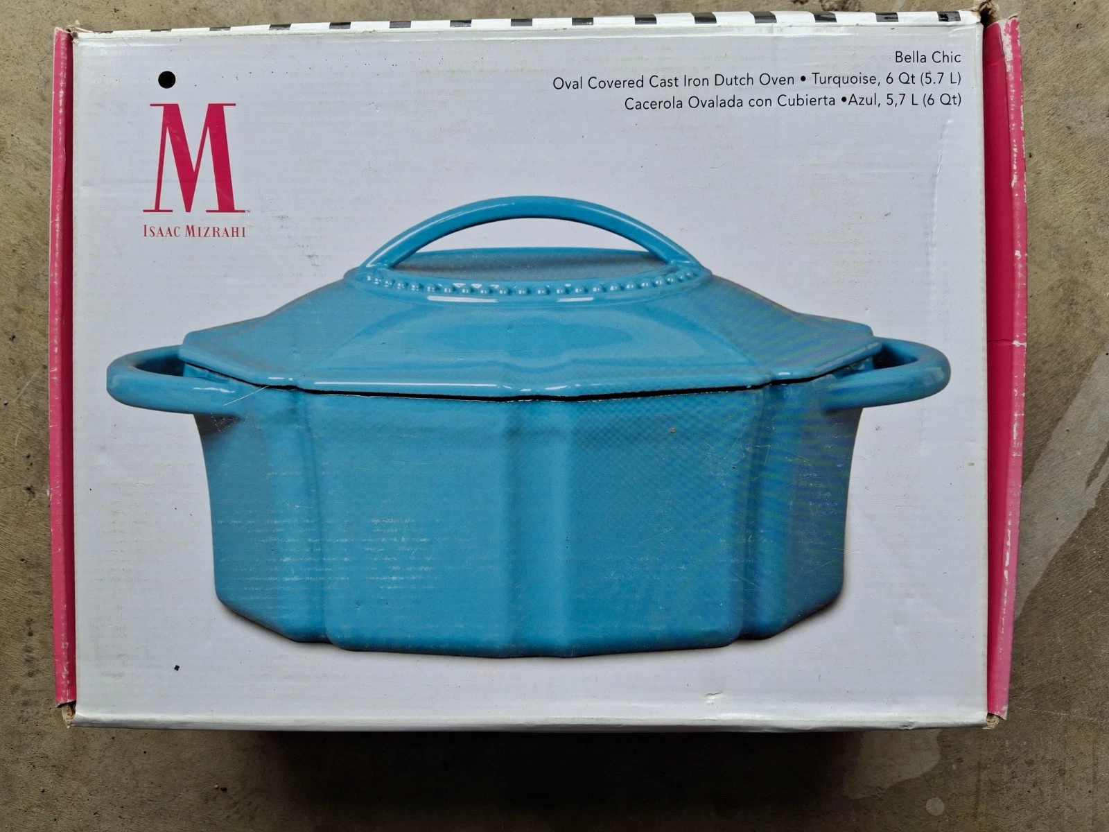 Issac Mizrahi Designer Turquoise Enamel Cast Iron 6 Quart Dutch Oven Pot - NEW!!