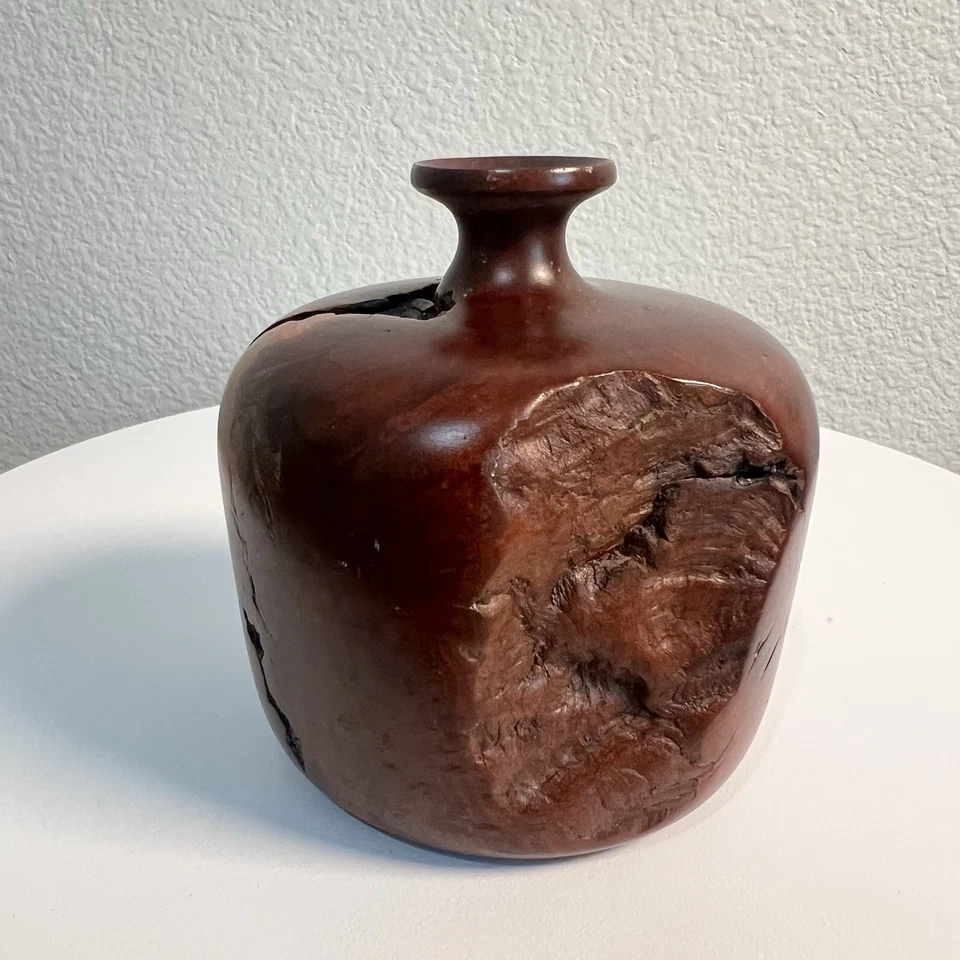 Jarrón BUD " Jarrón artístico de madera burl torneado con inserto de vidrio vintage Foto 3 de 4