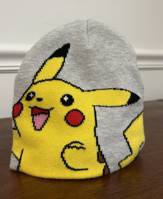 H&M Pokémon Pikachu Knit Beanie Hat Gray 2/4T Stretch Logo Graphic