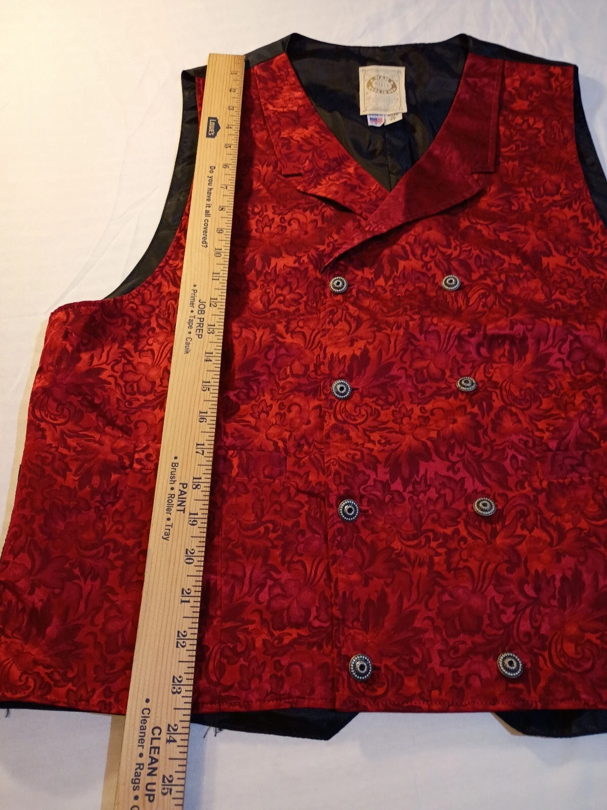 Wah Maker Vintage Red Brocade Vest Made in USA Medium - product detail image 4