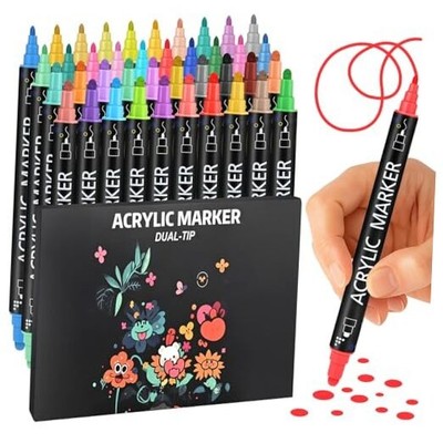 Dual Tip Acrylic Paint Markers - Colors Acrylic Pens for Art & Crafts, No 40