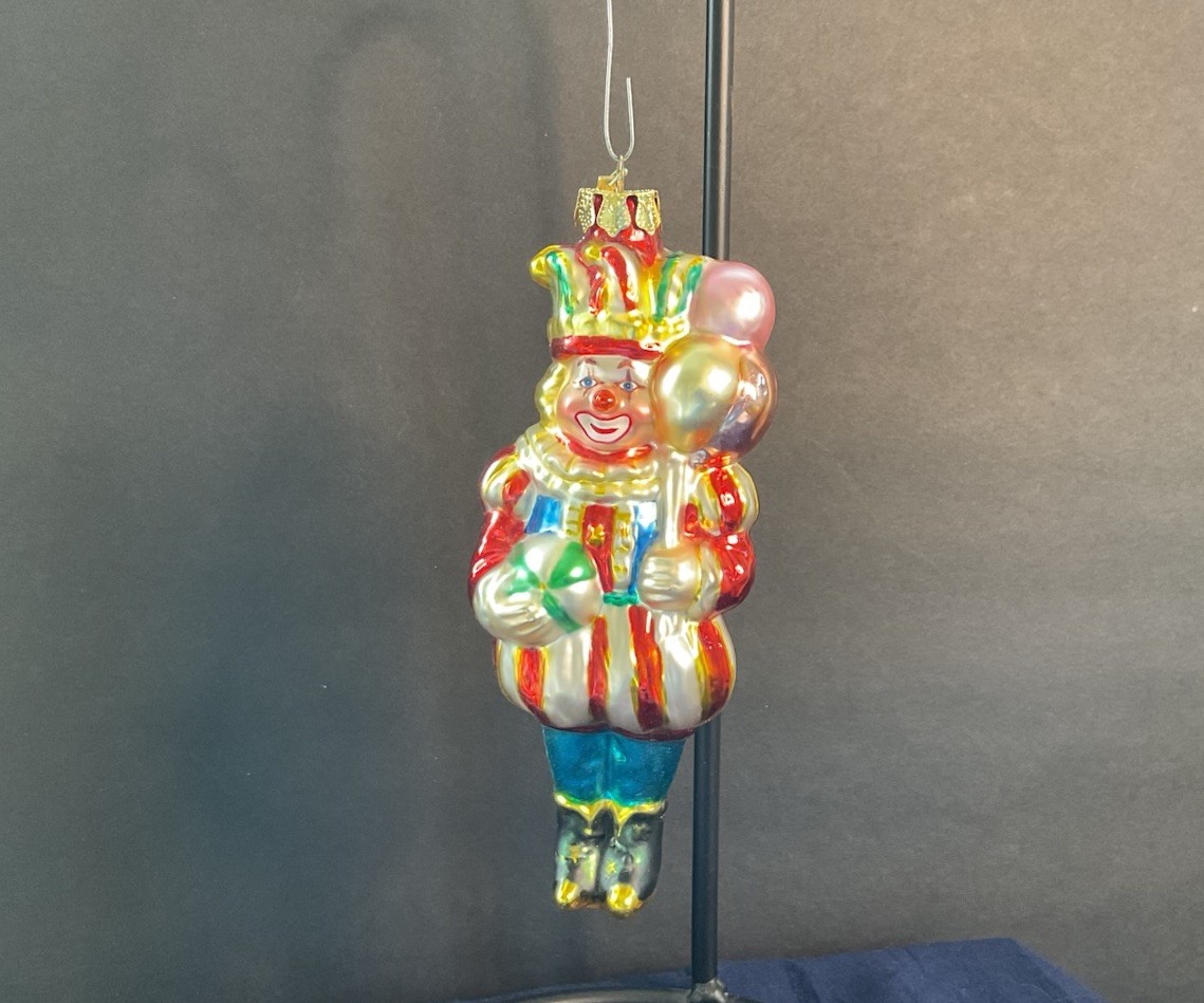 Dept 56 Circus Clown Jester With Balloons Glass Christmas Ornament 5.5”