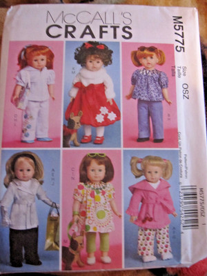 McCalls #5775 WARDROBE FOR 18'' DOLLS & STUFFED PUPPY  Uncut Sewing Pattern