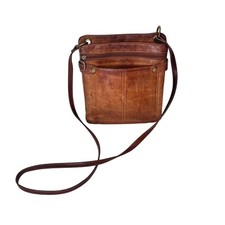 VTG Fossil Crossbody Bag Brown Leather Card Pocket Organizer Small Boho Hippie