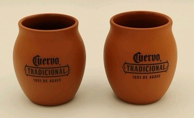 Jose Cuervo Tradicional 100% De Agave Tequila Clay Shot Glasses, Lot Of 2 