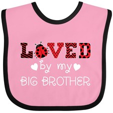 Inktastic Loved By My Big Brother- Cute Ladybug Baby Bib Animals Spots Red Black