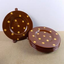5 Pastis & Co Redware Pottery 8" Plates Polka Dots Cassis Provence France Brown
