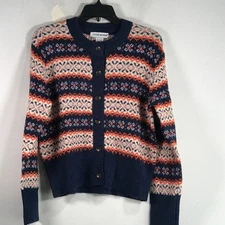 Cotton Emporium Stylish Button Up Cardigan, Women's Size S - Navy/Multicolor