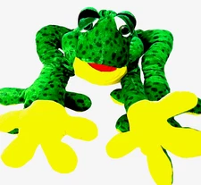 Frog Plush Green Yellow Red Large 22 Inches Wide Flexible Legs Stiff Stuffing
