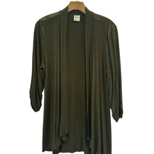 Soma Women's 3/4 Sleeve Olive Green Open Front Cardigan Large