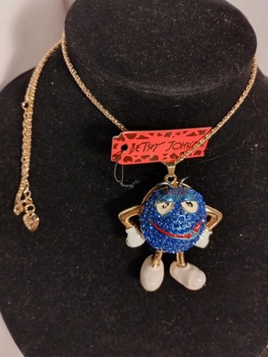 Betsey Johnson Dark Blue Plain M&M Candy Movable Arms & Legs Rhinestone Necklace