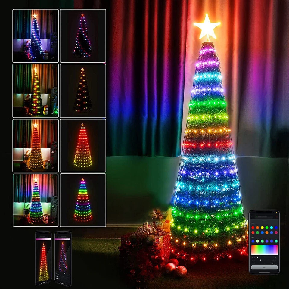 BAKAJI Albero di Natale 210 cm Cono Pieghevole 342 Led Smart Luminosi con App Control