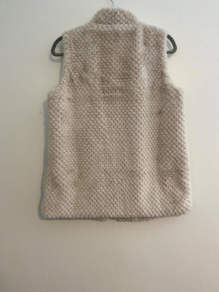 Indigo Soul 人造毛皮背心 M 米色无袖夹克钩闭合嬉皮垃圾 — 第 2/4 张图片