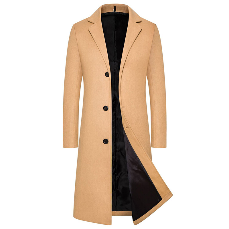 Vintage Men Trench Coat Winter Warm Long Jacket Single