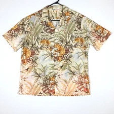 Island Aloha Wear Hawaiian Camp Shirt Sz XXL Cotton Tigers Palms Vintage