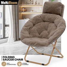 Foldable Saucer Moon Lazy Chair Comfy Faux Fur Lounge Seat w/Removable Headrest