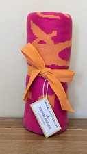 Mackenzie Childs Blanket Animal Parade Throw Knit Cotton 30x40 Pink Orange NEW