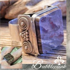 Vintage USSR Russia Soviet Hallmarked 875 Silver Charoite Stone Ring sz 7.25