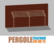 Pergola in Legno Impregnato Addossata Gazebo Tettoia Pompeiana Tassella 2X6X2,5h