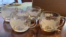 Vintage Nestle Etched Glass World Globe Mugs Taste Your Way Set of 4 NIB