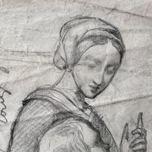 Antico ritratto di uomo con disegno originale, donna XIX secolo - Picture 2 of 6