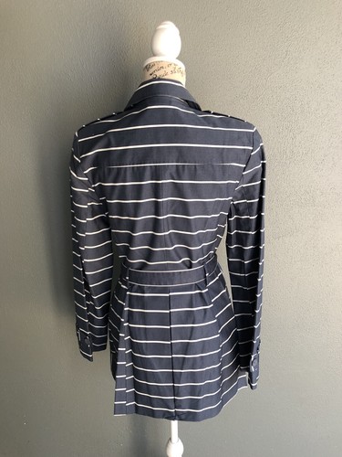 Portmans Lightweight Lined Soft Navy Blue w/ White Stripe Trenchcoat, Brand New - Picture 6 of 11