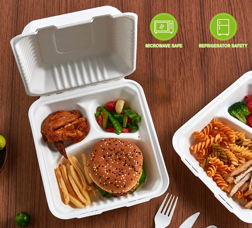 50 Pack Clamshell Take Out Food Containers 100% Compostable Disposable 8X8 - Picture 3 of 12